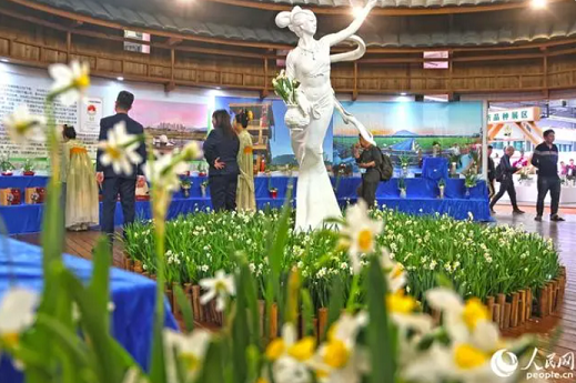 漳州市参展企业用艺术造景的形式，展示水仙花产业创新成果，吸引大家前来观展